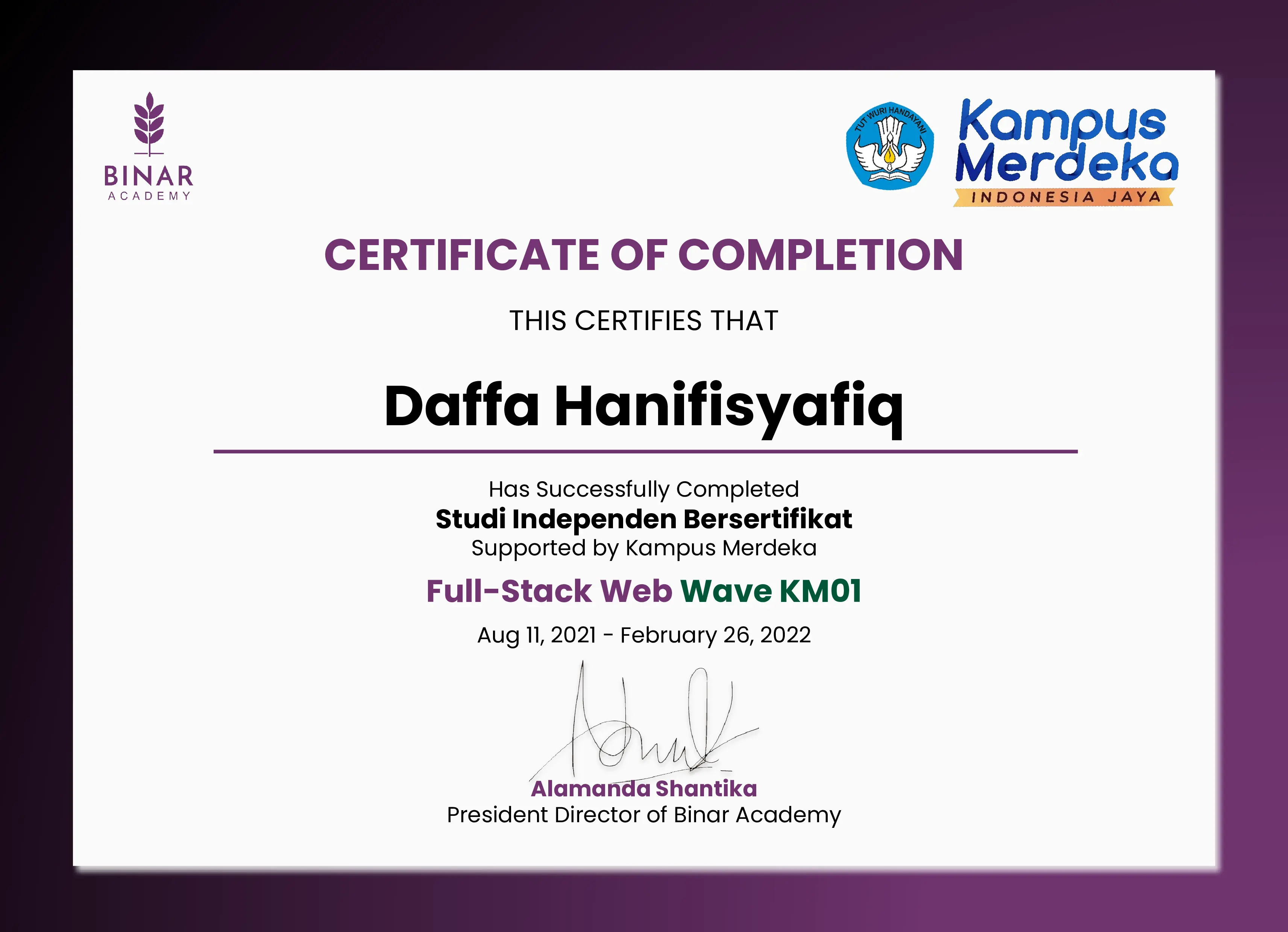 Bootcamp Kampus Merdeka x Binar Academy Studi Independen Full-Stack Web