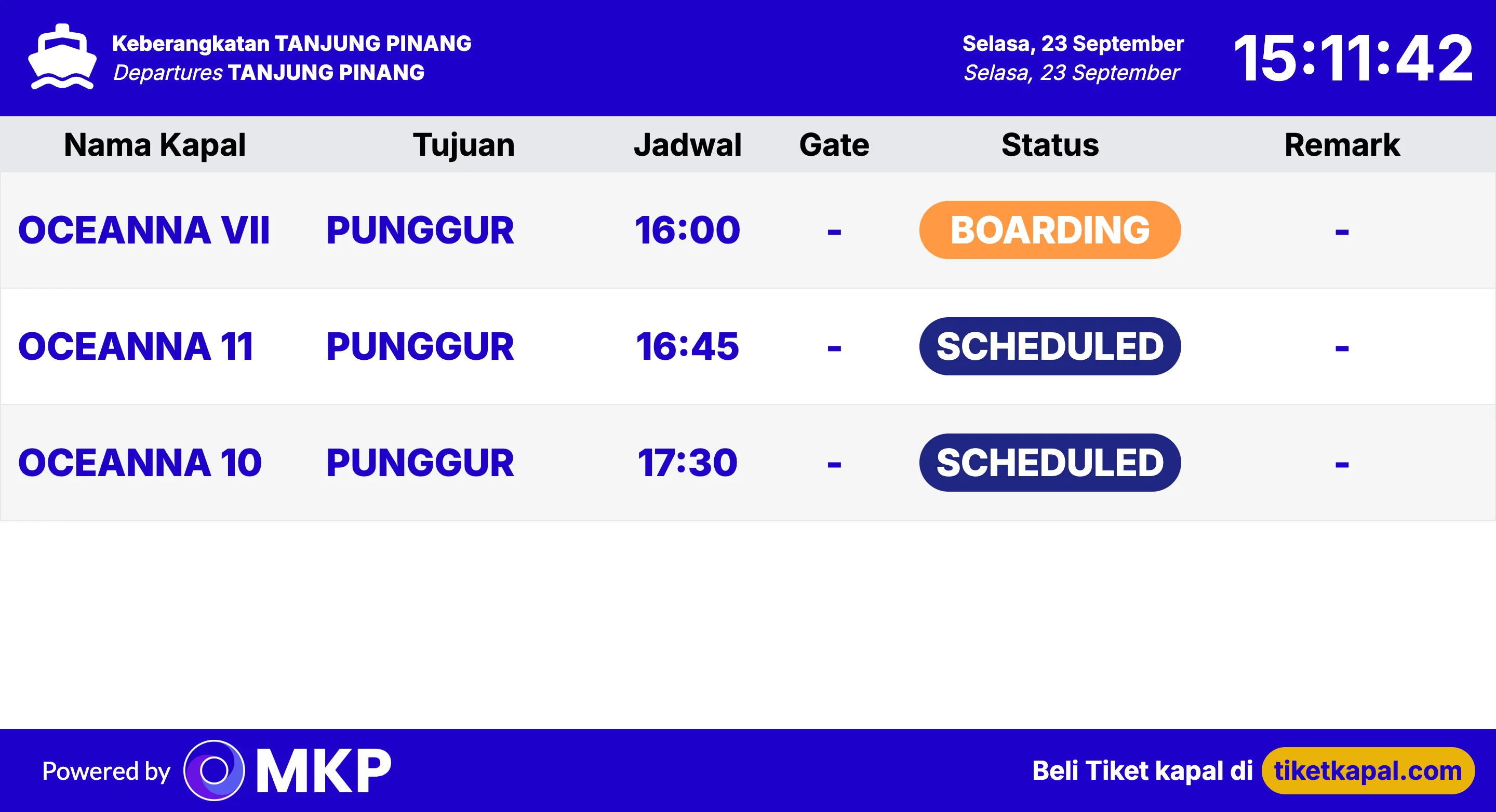 Harbor Departure Board